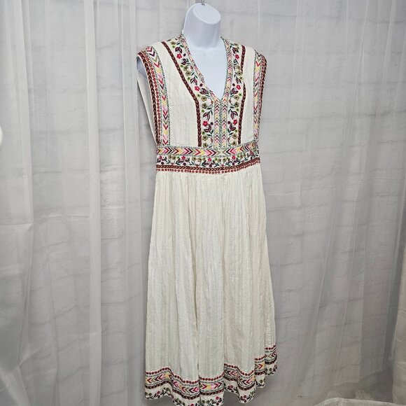 Sundance Cream Maxi Dress Embroidered Boho Festival Cottage Prairie 10 - Picture 5 of 13